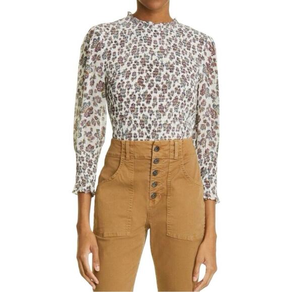 EUC Veronica Beard Kali Floral Multi Color Smocked Blouse Floral Size 8 Medium - Picture 2 of 9